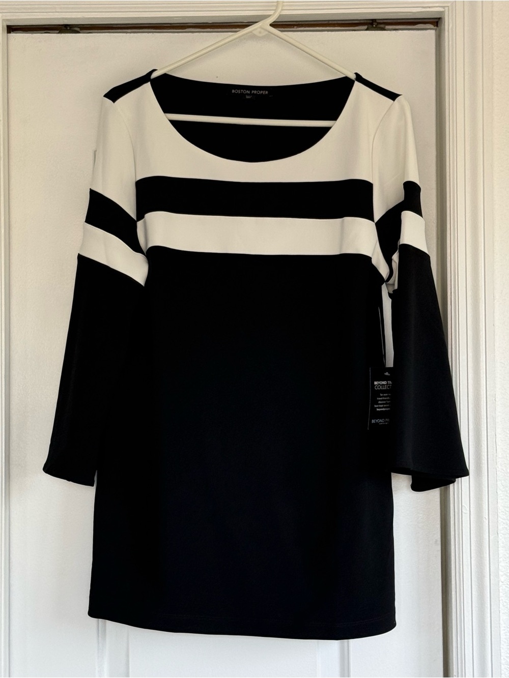 Boston Proper Black and White Striped Tunic Top